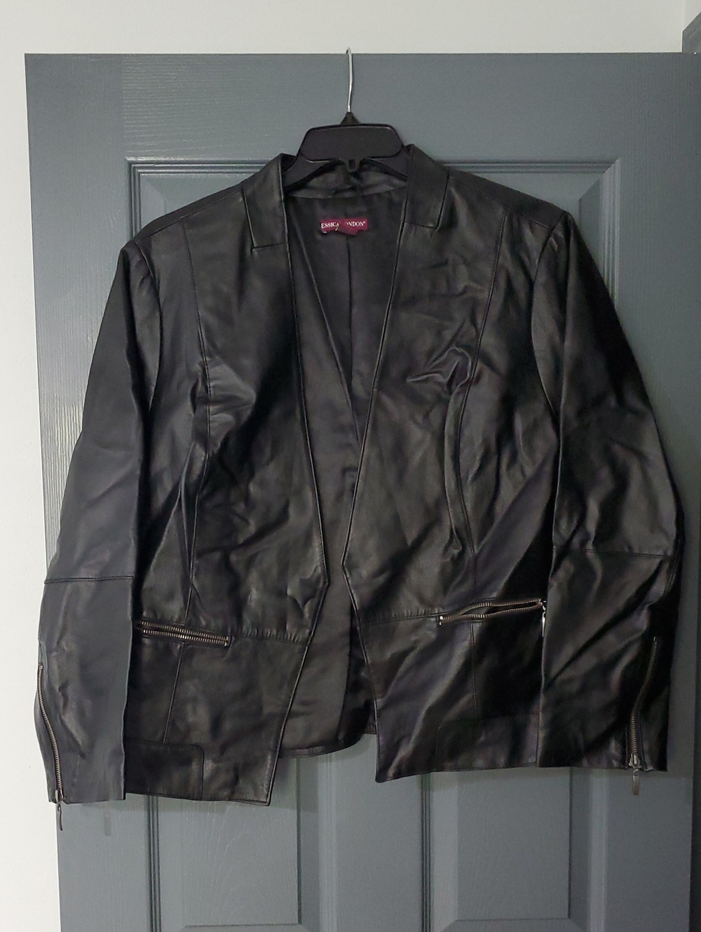 Jessica London Black Leather Bomber-Style Jacket